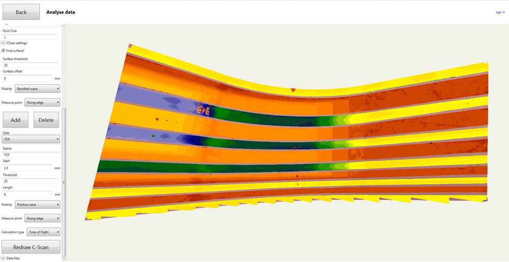 Figure 10. C-Scan of the main skin surface of the aerospace composite winglet.