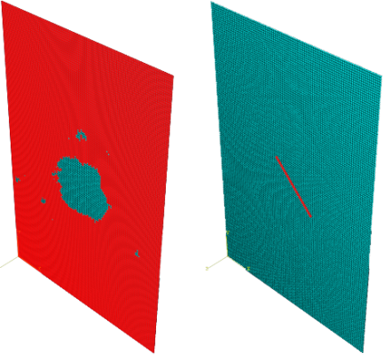 Figure 1 Example of simulated delamination (left) and matrix crack (right) 