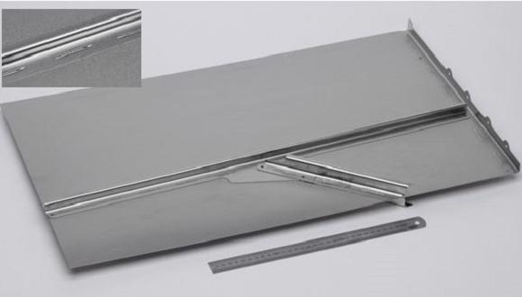 Laser stitch welded firewall demonstration with (inset) details of the welds made