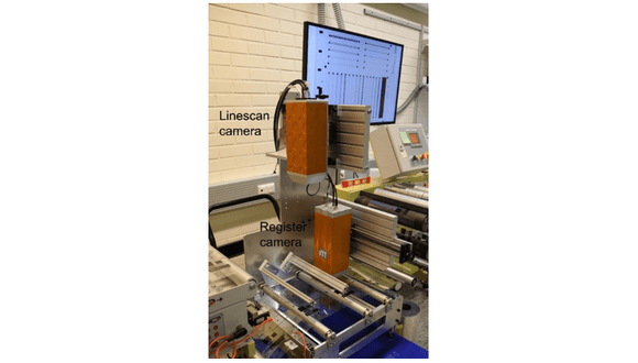 Figure 9. Line scan camera and register camera implemented on a reeling machine