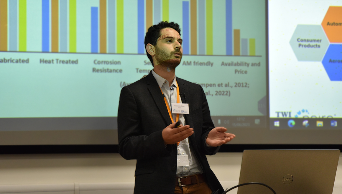 Francesco Careri presenting his PhD research at the NSIRC 2023 Annual Conference. Photo: TWI Ltd / NSIRC