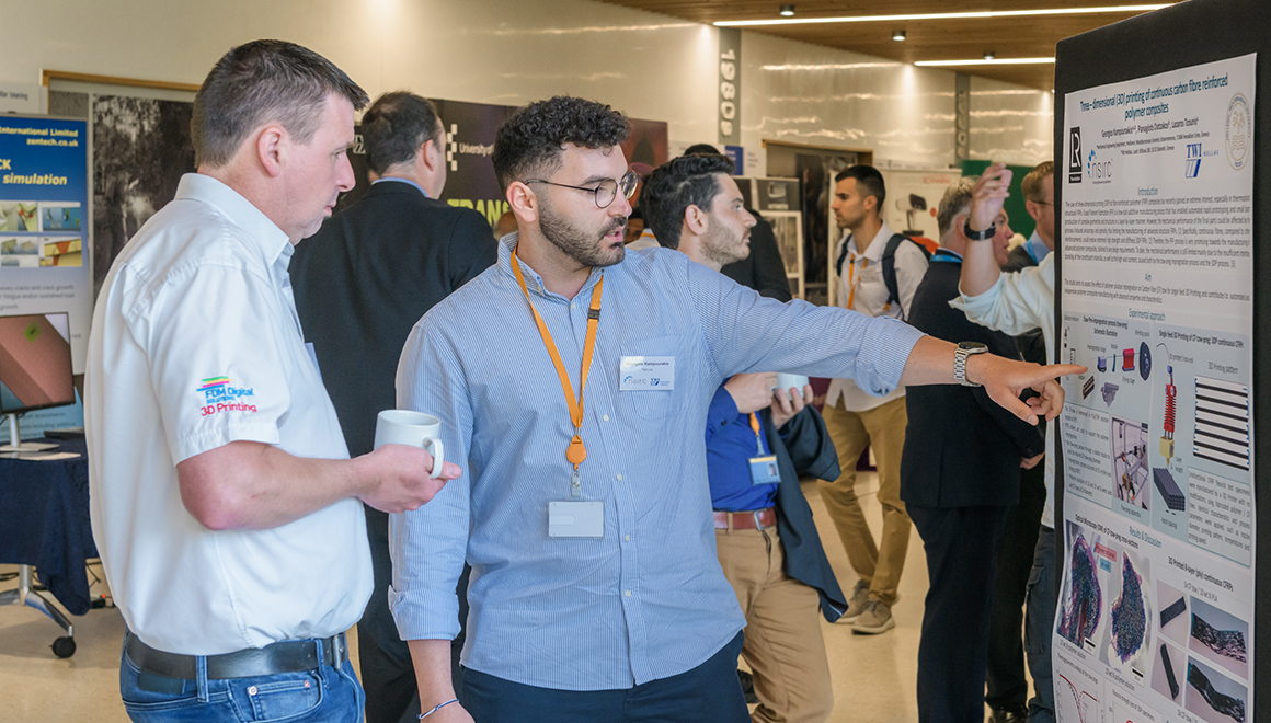 NSIRC PhD student presents their industry-focused research to a delegate of the NSIRC Annual Conference. Photo: TWI Ltd / NSIRC